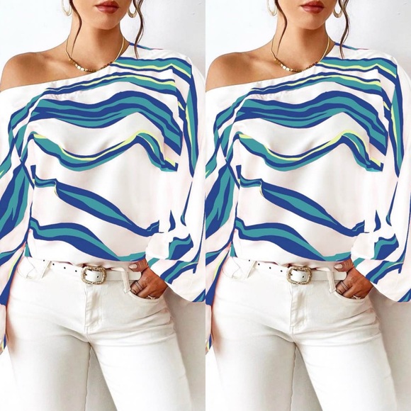 #18 Blue Wave Stripe Blouse-NWT🏷️ - Picture 2 of 3